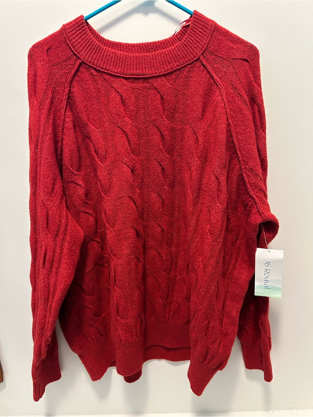 AS revival Red Cable Crewneck Sweater
